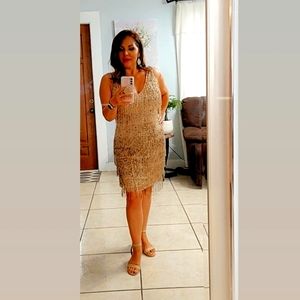 Macy's JK ARA SIZE 10 GOLD/NUDE DRESS